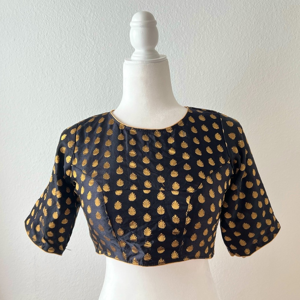 Padded Saree or Lehenga Top in Black with gold